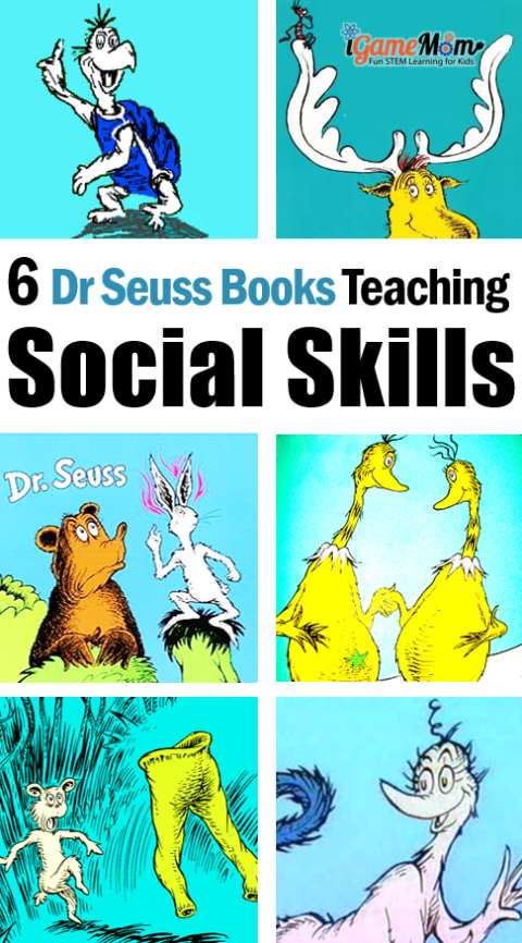 6 Dr.Seuss Books teaching kids social skills, such as sympathy, standing up for self, accepting and believing oneself. These are great stories to be incorporated into social skill lessons and activities for kids of all ages at school or homeschool.