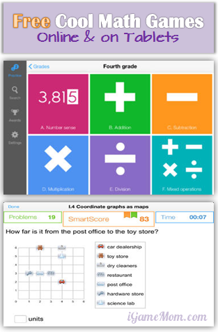 Free Cool Math Games for Kids Grade PreK to kindergarten to Grade 12. Each user can have 20 FREE math problems every day. All problems are searchable by grade level, tailored to 10 different countries' school system. Practice is broken down by specific skills. Users can access online via computer or on Tablet. Wonderful education resource for classroom, homeschool, or after school at home.