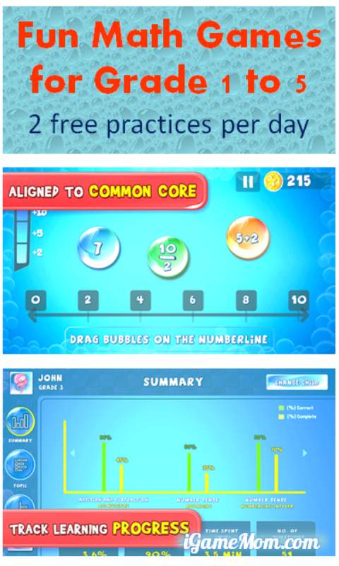 Fun math games for grade 1 to 5 with 2 free practices every day