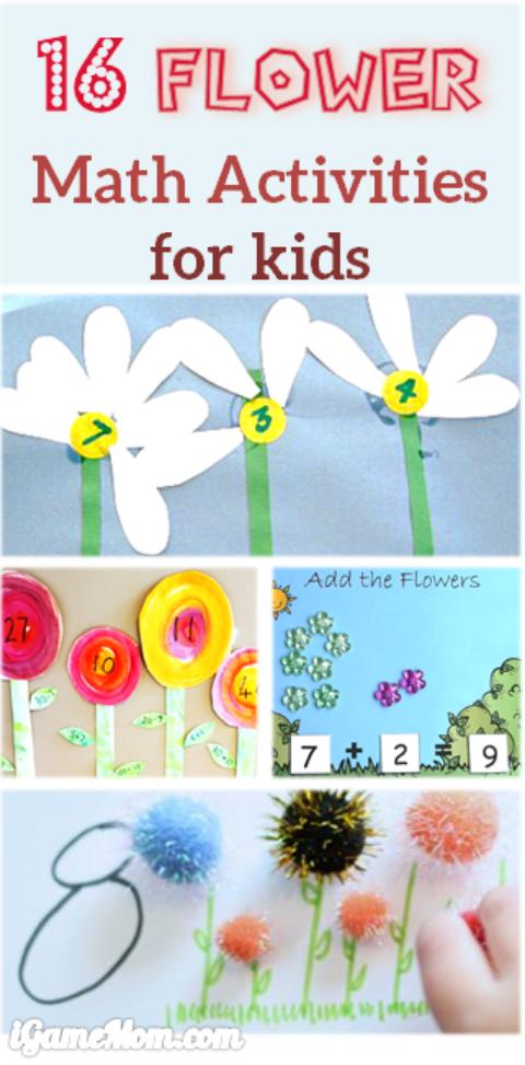 fun flower math activities for preschool and kindergarten kids, most will end with a flower craft, which will be a great gift idea for Mother's Day or birthday. Fun spring and summer math learning activities for kids.