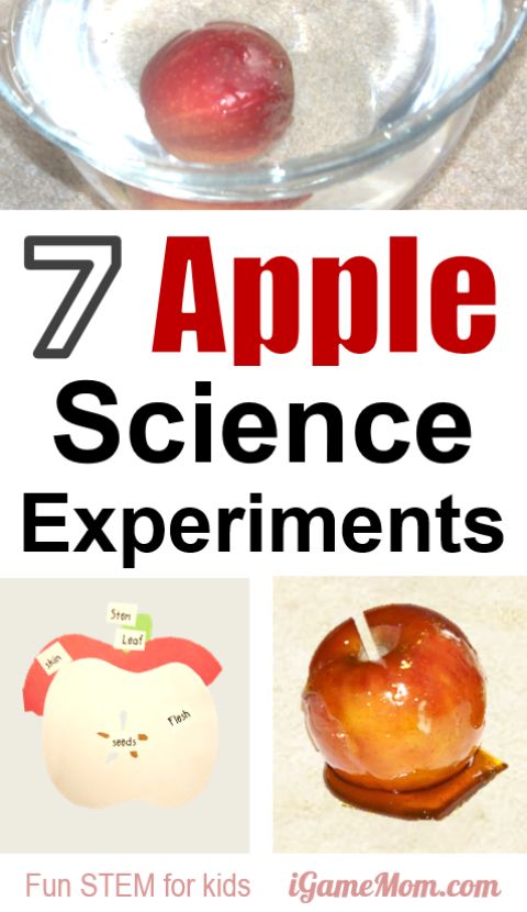Yummy science experiments for kids using apples. Why does cut apple change color? How to prevent it from turning brown? Does apple float? Fun kitchen STEM activities for home, school or homeschool