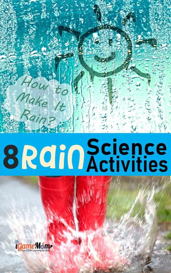 How to make it rain science activities kids love, cloud in a jar, make rain gauge, acid rain effect, measure rain pH, many STEM activity ideas about rain