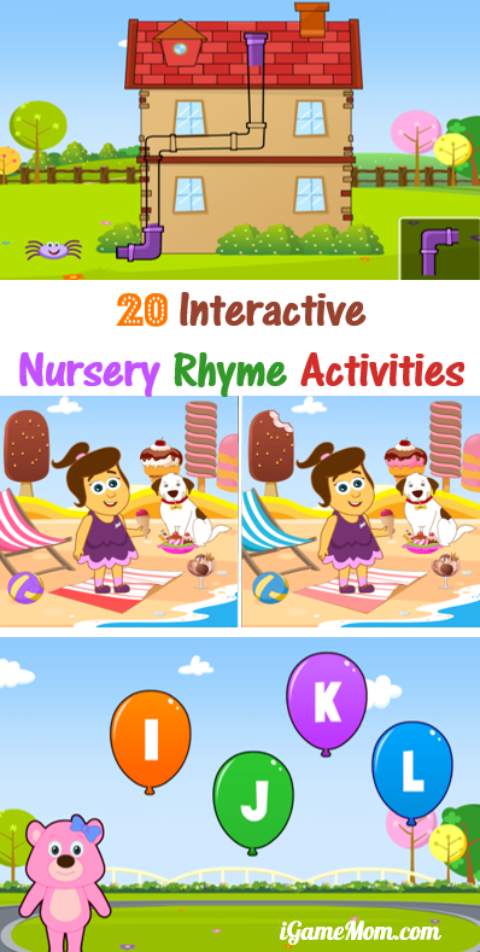 Fun interactive nursery rhyme activities for kids, with 20 nursery songs and 20 activities built upon the songs. Great for preschool kindergarten kids to engage in literacy with music and hands on activities, wonderful activities for memory and fine motor development
