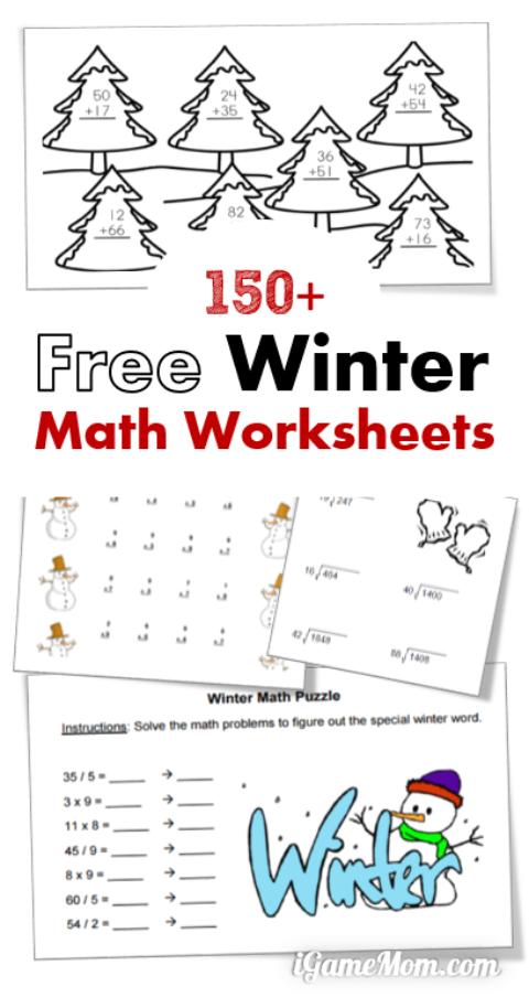 More than 150 free winter math worksheets for kids from preschool kintergarten to grade 1 to grade 8. You will find worksheets for counting, numbers, addition, subtraction, multiplication, division, statistics, charts, algebra equations, geometry, and more.