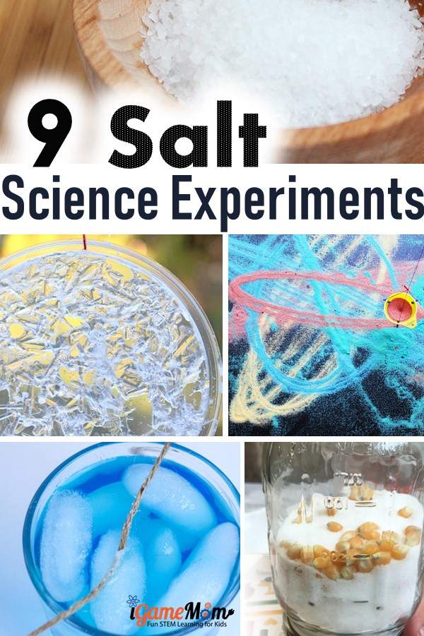 Kitchen science experiments to do at home with materials you already have in the pantry. Simple salt science activities: egg in salt water experiment, ice and salt experiment, growing salt crystal, salt water density demo, ... Learn scientific thinking with edible STEM project ideas to do at home or school or homeschool.