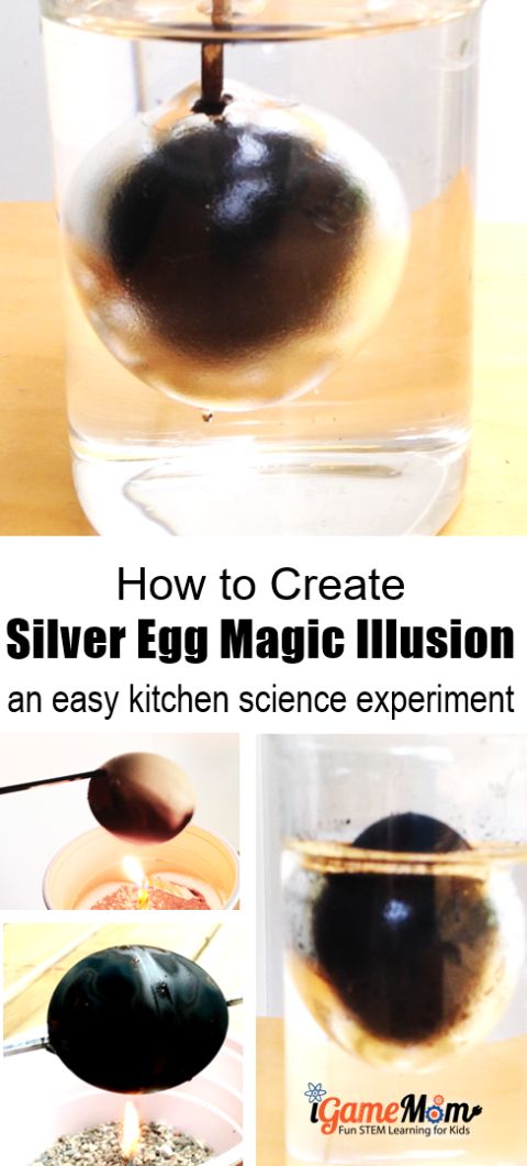Easy kitchen science activity to wow kids. Egg experiment of silver egg magic illusion. Find out the science behind the magic.