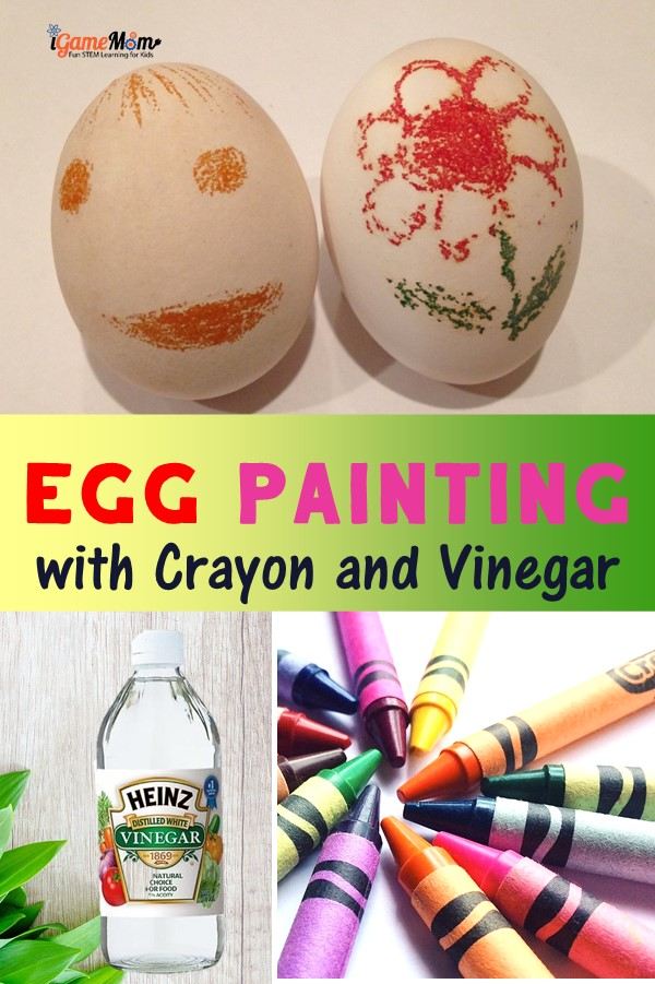 Egg coloring and painting with vinegar and crayon, fun STEAM activity combining science and art to celebrate Easter. crayon art