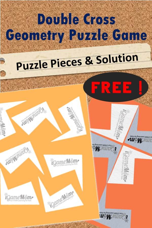 double cross geometry game puzzle pieces and solution free download. great for visual perception skills, math center, math club, homeschool